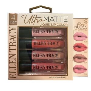 Ellen Tracy Ultra Matte Liquid Lip Color Set of 4- Blush, Berry, Nude, Rose NWT
